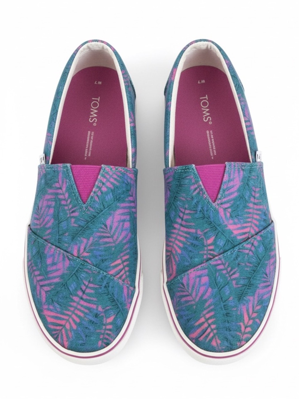 TOMS Fenix Slip-On Sneakers Tropical Palms Print Platform Shoes Blue Size 7